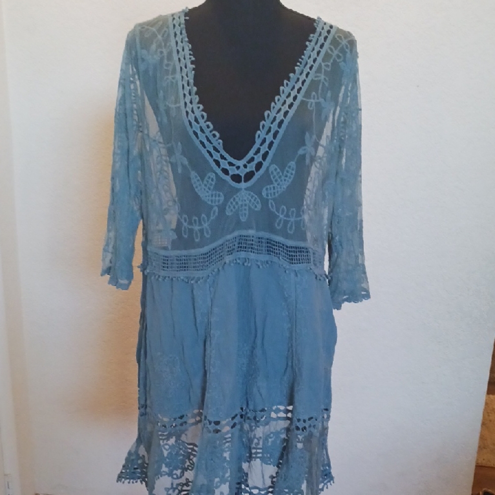 Bohemian Sea Foam Green Lace Dress One Size
